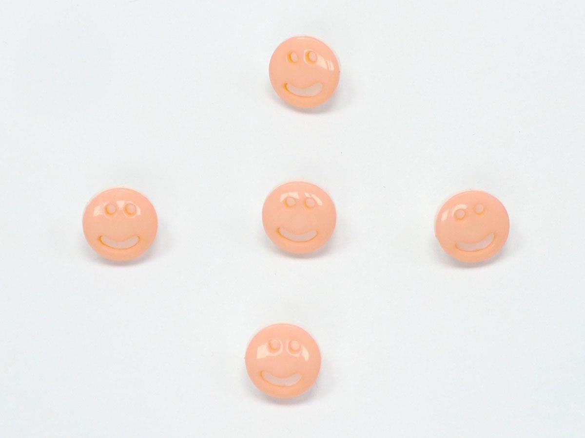 5 Smiley Face Figure Buttons Light Salmon, White 15mm long