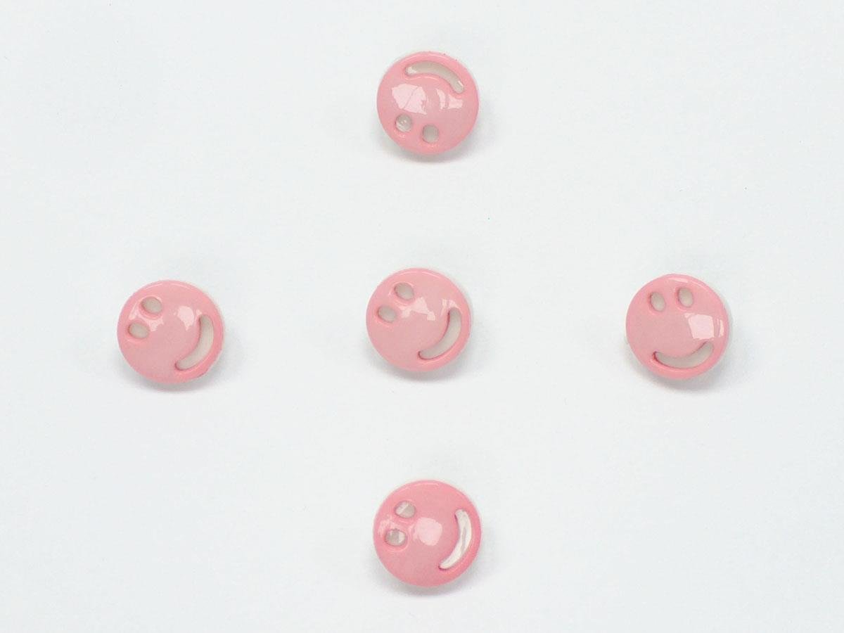 5 Smiley Face Figure Buttons Pink, White 15mm long