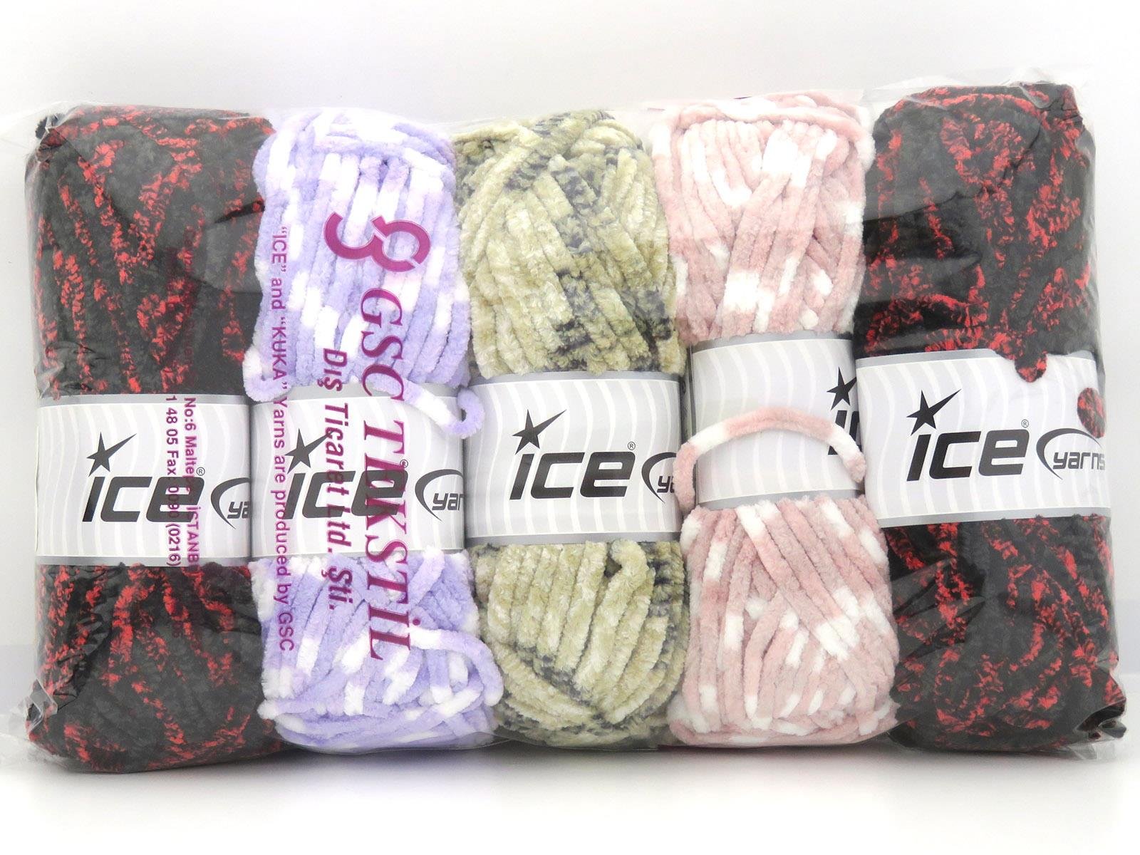 500 gr ICE YARNS Chenille Yarns MIXED LOT (100% MicroFiber) Yarn Multicolor