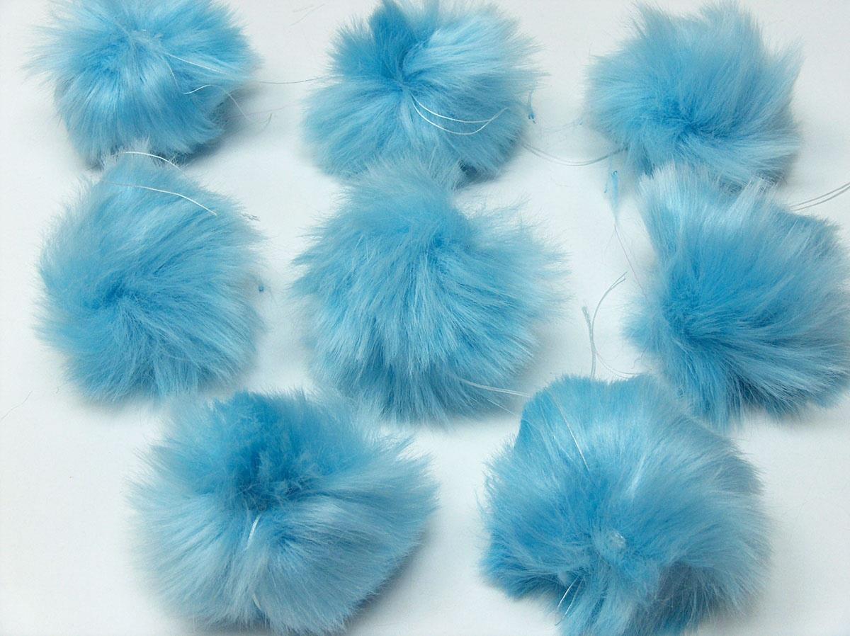 8 Faux Fur PomPoms Baby Blue