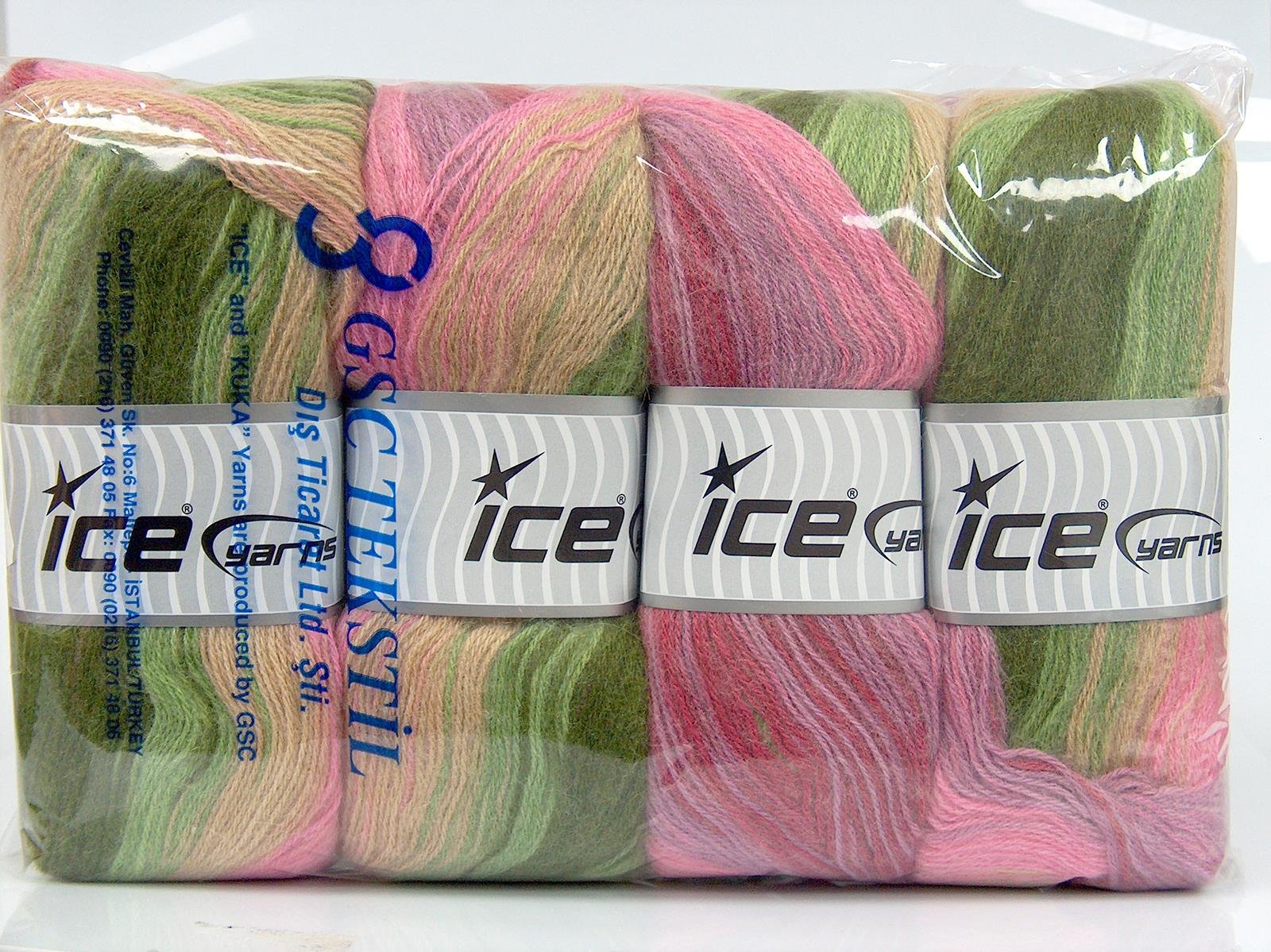 Angora Batik Pink, Red, Green Shades, Light Lilac