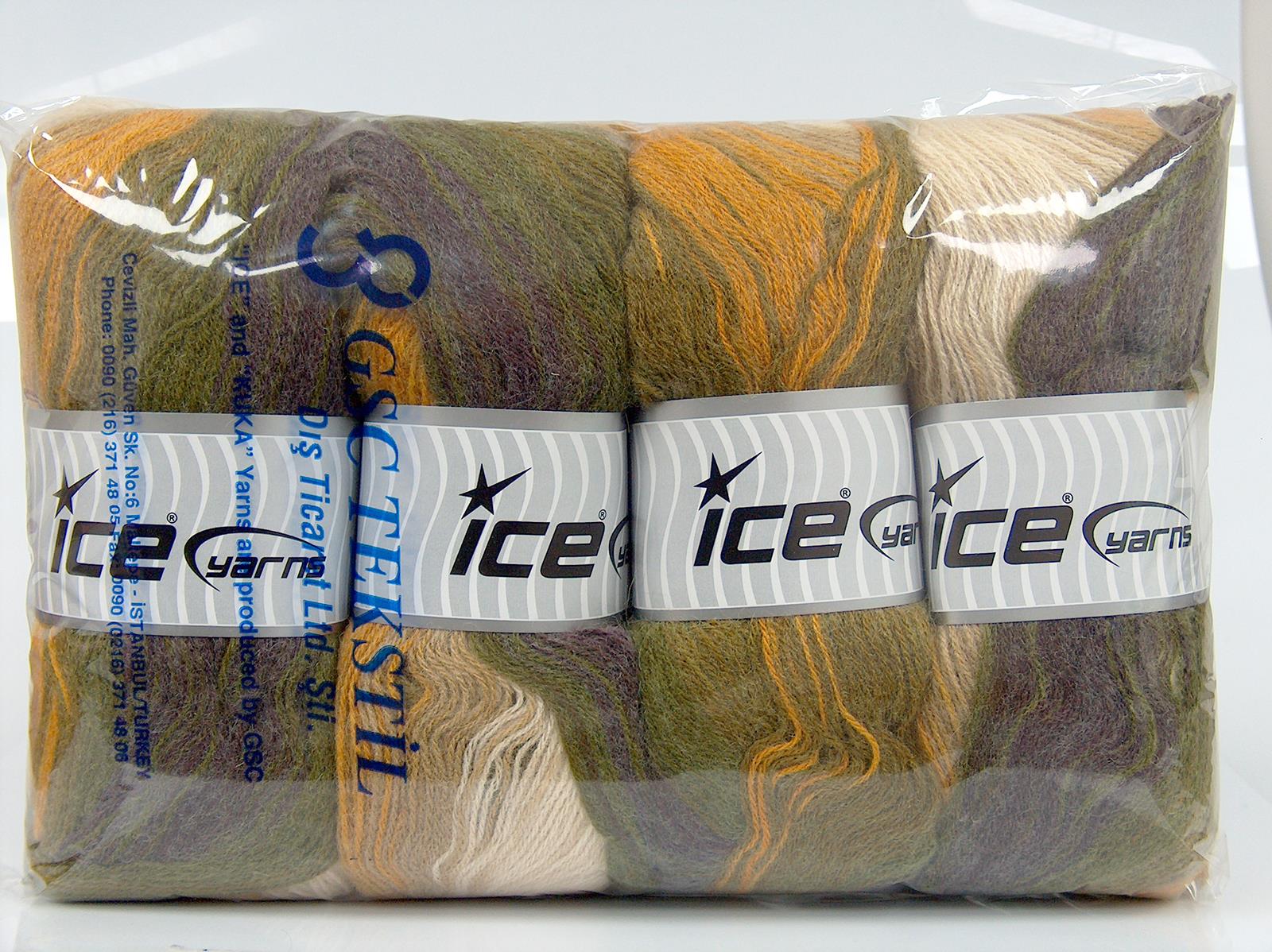 Angora Batik Purple, Cream, Gold, Green Shades, Beige