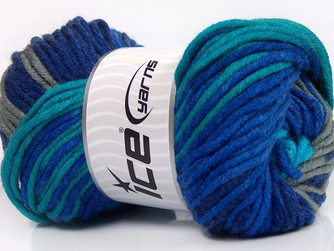 Batik Chunky Turquoise, Grey, Blue Shades