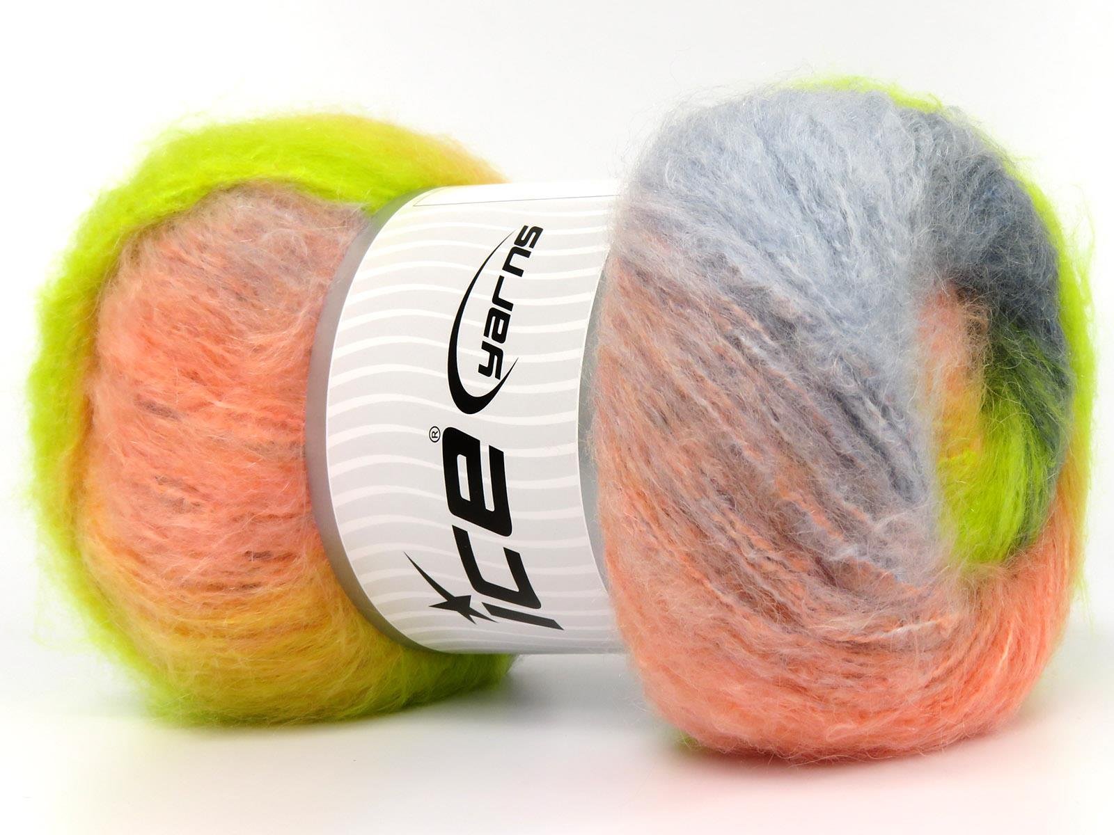 Bella Mohair Blue, Grey, Light Green, Salmon