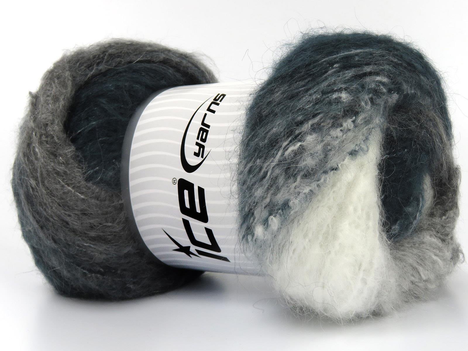 Bella Mohair White, Grey Shades, Dark Teal