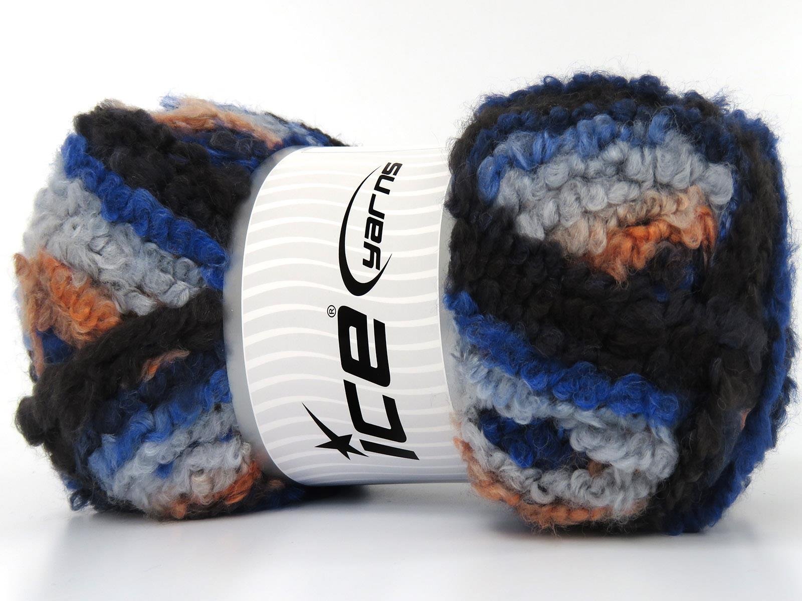 Boucle Wool Magic Black, Salmon, Blue Shades