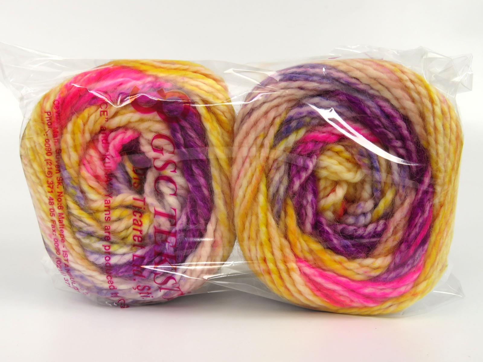 Cakes Alpine Angora Gold, Fuchsia, Ecru, Purple Shades