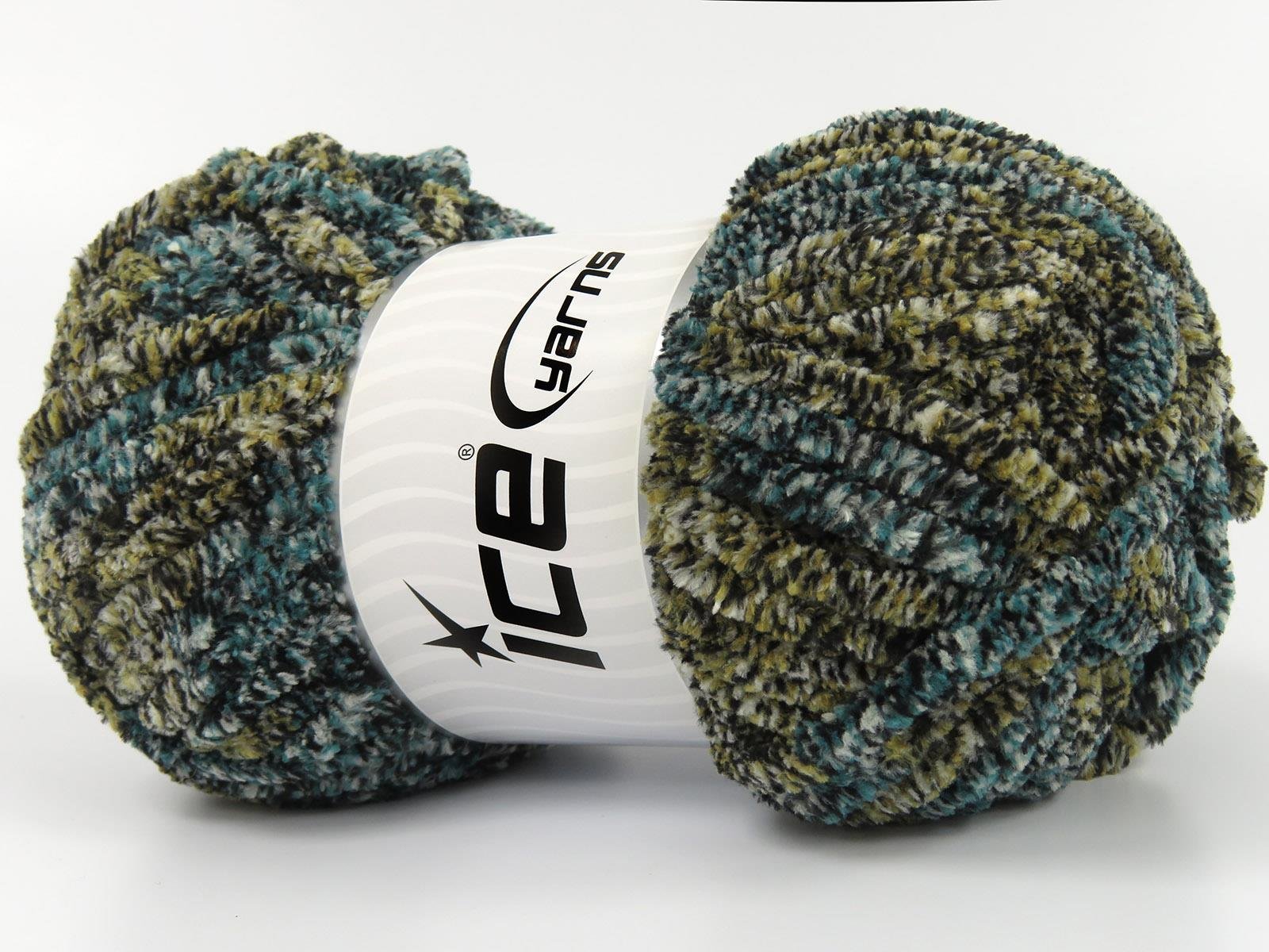 Chenille Safari White, Turquoise, Grey, Green Shades