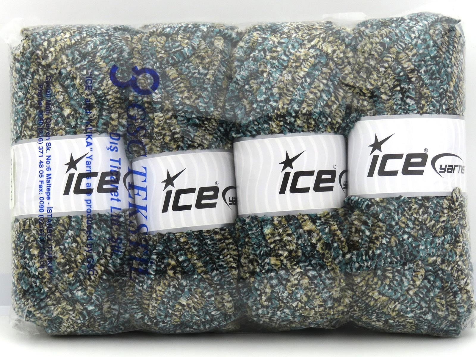 Chenille Safari White, Turquoise, Grey, Green Shades