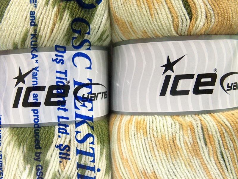 Jacquard Wool Green, Cream, Cafe Latte