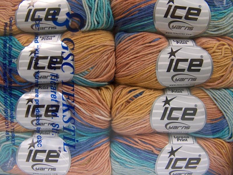 Lorena Print Turquoise, Blue Shades, Rose Brown, Cafe Latte