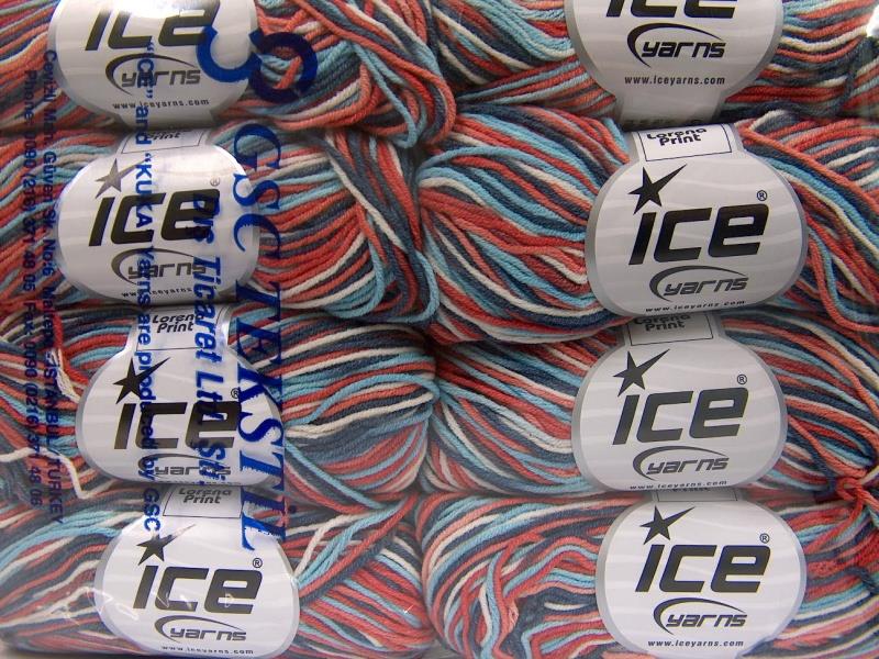 Lorena Print White, Red, Salmon, Blue Shades