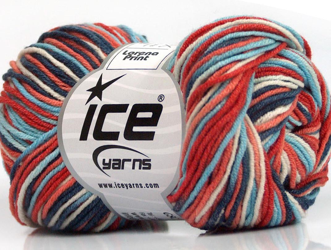 Lorena Print White, Red, Salmon, Blue Shades