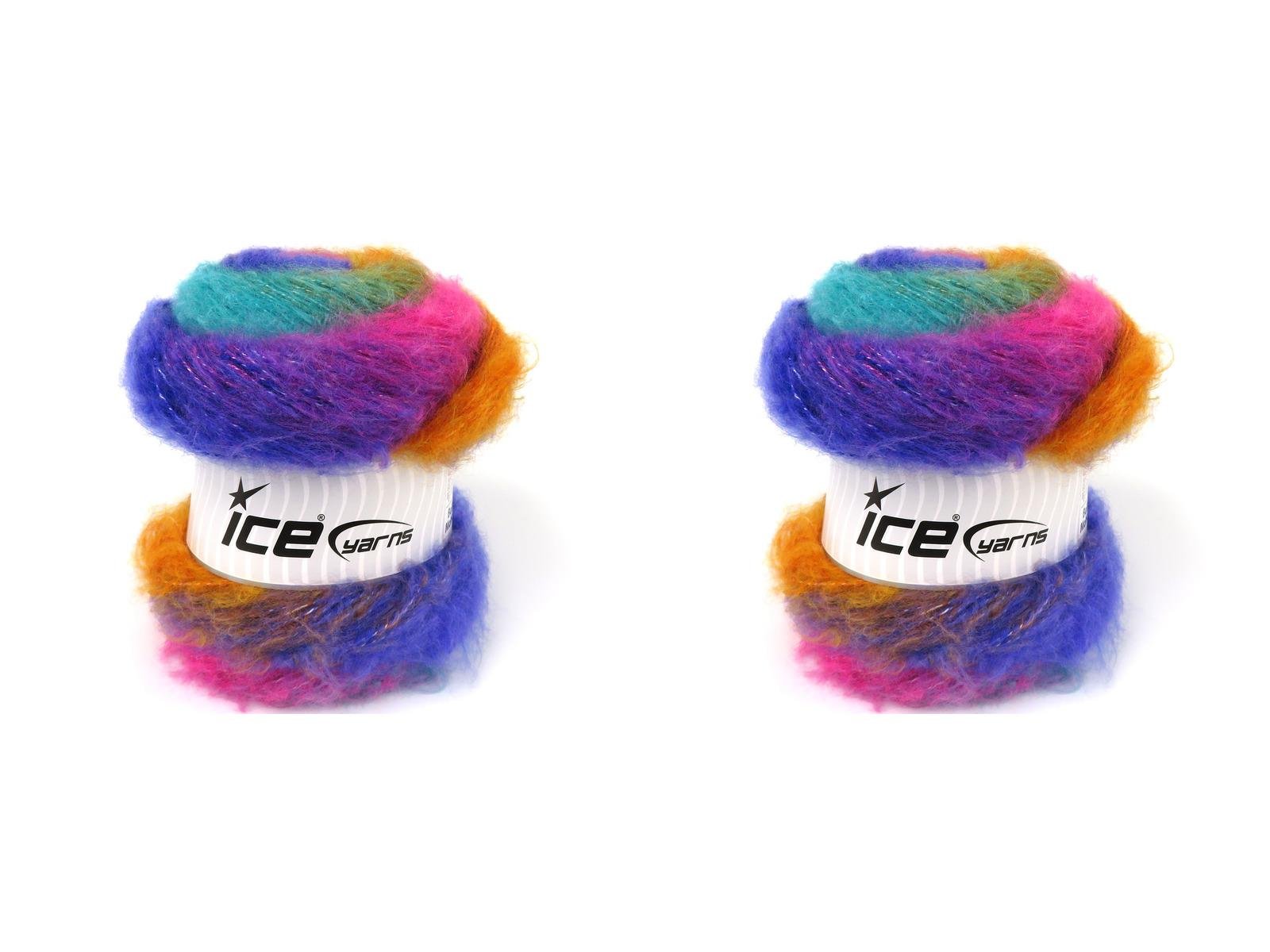 Lot of 2 x 150gr Skeins Ice Yarns BELLA MOHAIR Yarn Purple Fuchsia Green Gold