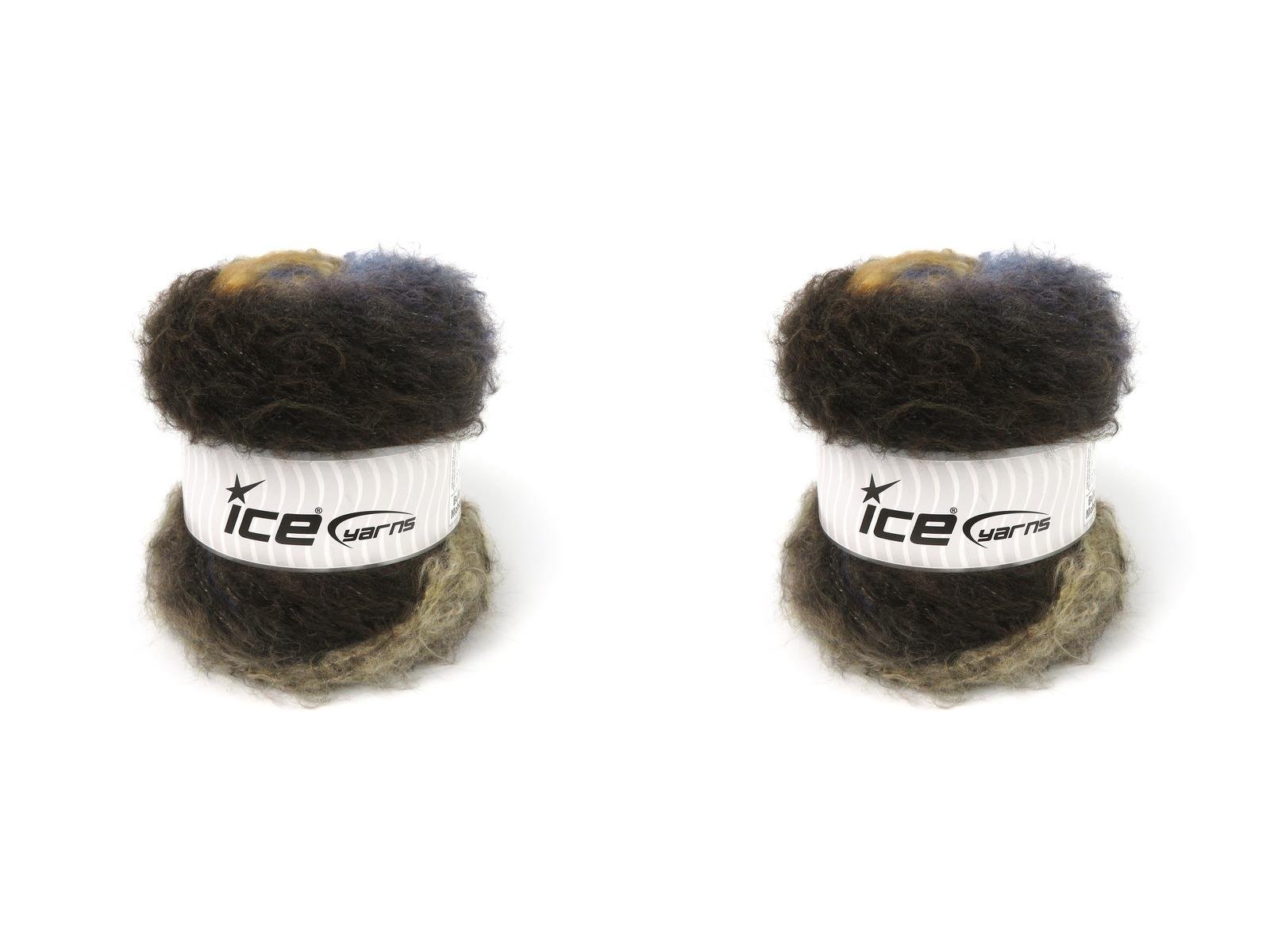 Lot of 2 x 150gr Skeins Ice Yarns BELLA MOHAIR (15% Mohair) Yarn Jeans Blue Brown Shades