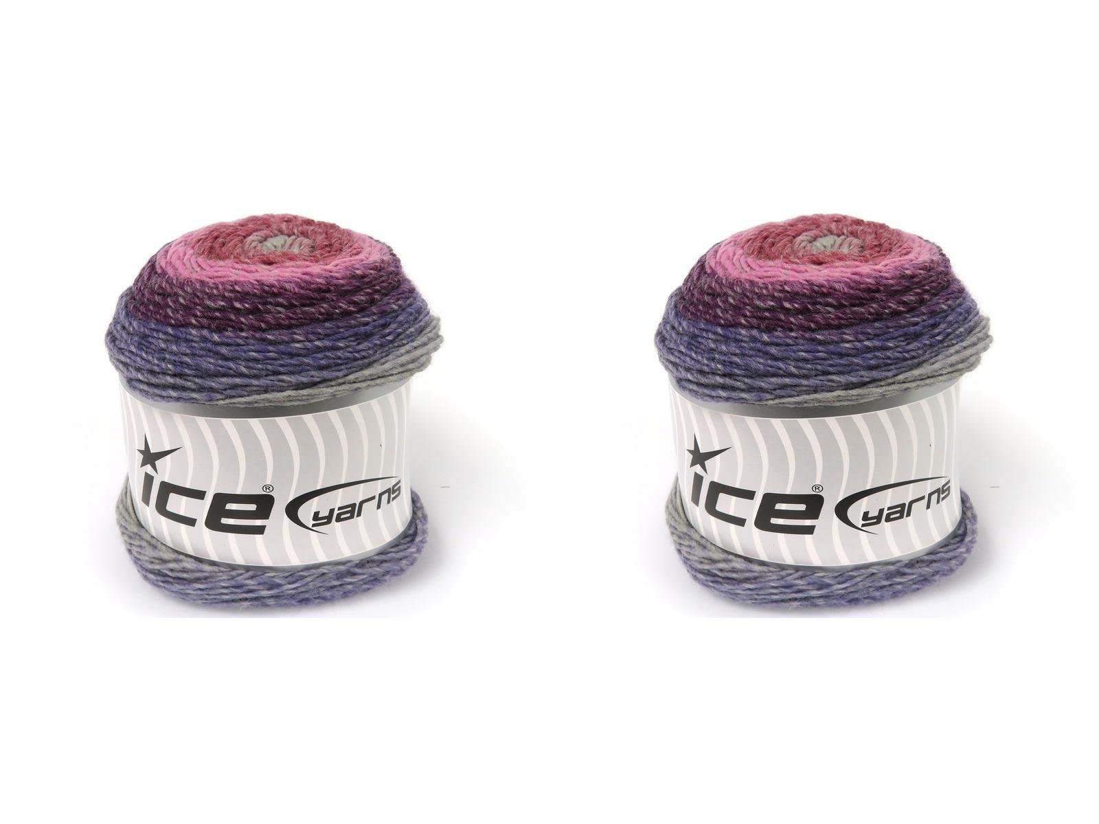 Lot of 2 x 150gr Skeins Ice Yarns CAKES GALAXY Yarn Light Grey Pink Shades Purple Lilac Shades
