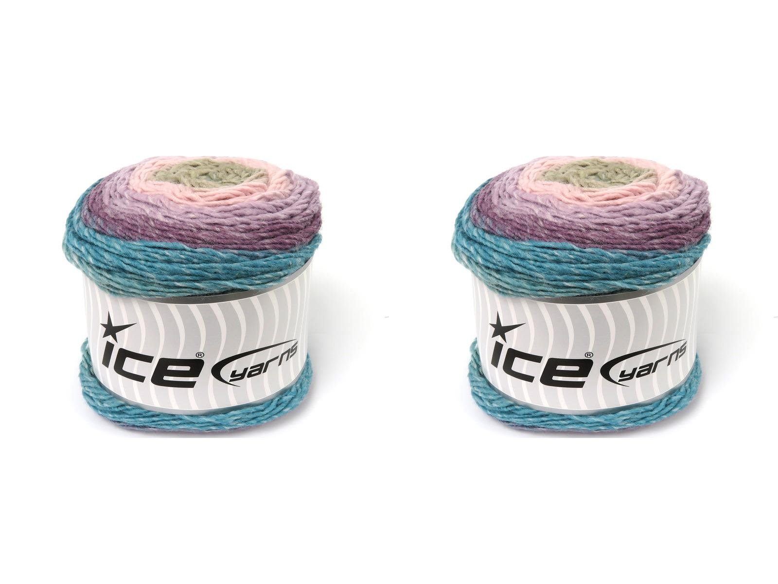 Lot of 2 x 150gr Skeins Ice Yarns CAKES GALAXY Yarn Light Camel Pink Lilac Shades Turquoise Shades