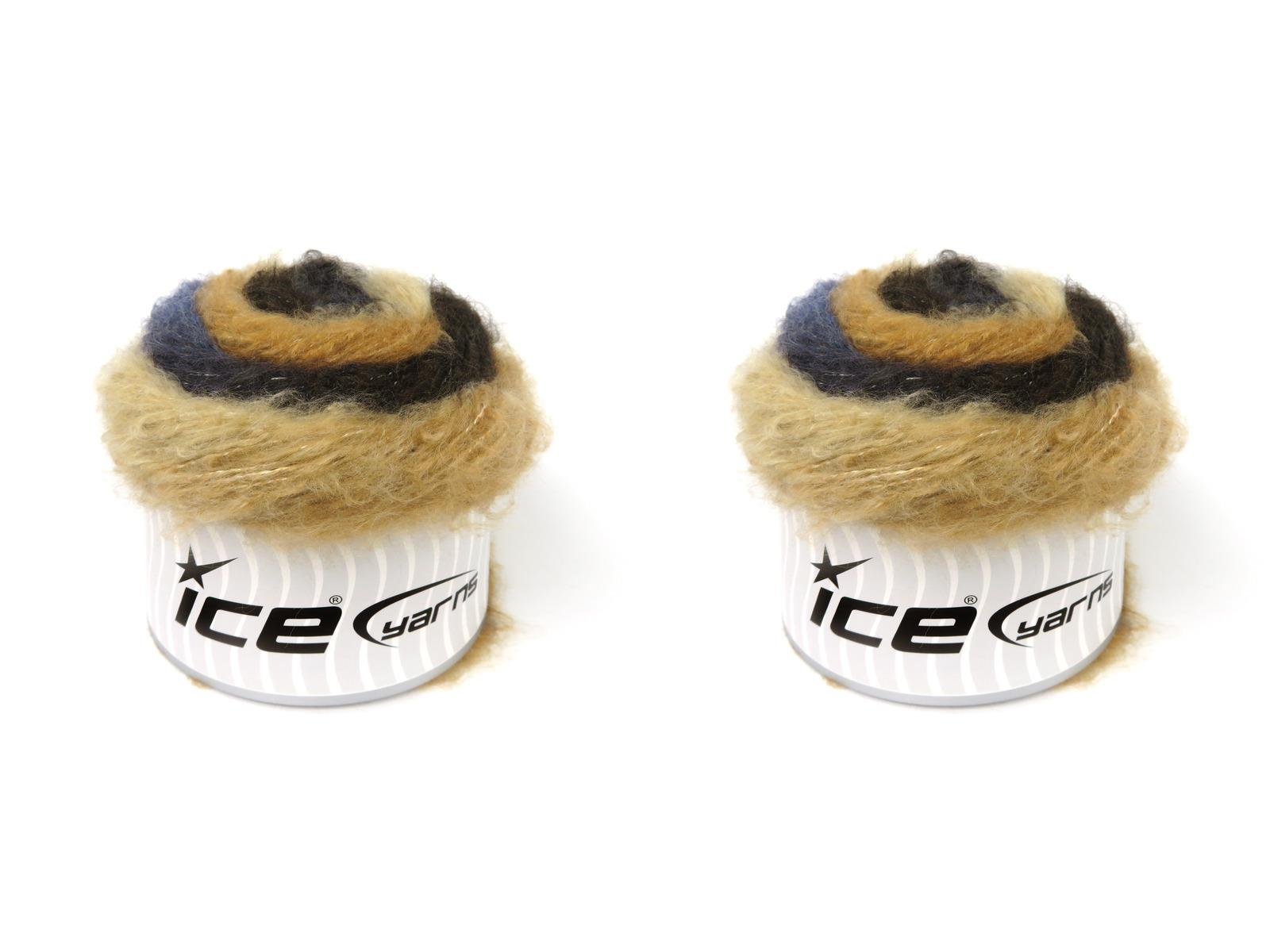 Lot of 2 x 150gr Skeins Ice Yarns CAKES FANCY MOHAIR (15% Mohair) Yarn Jeans Blue Brown Shades