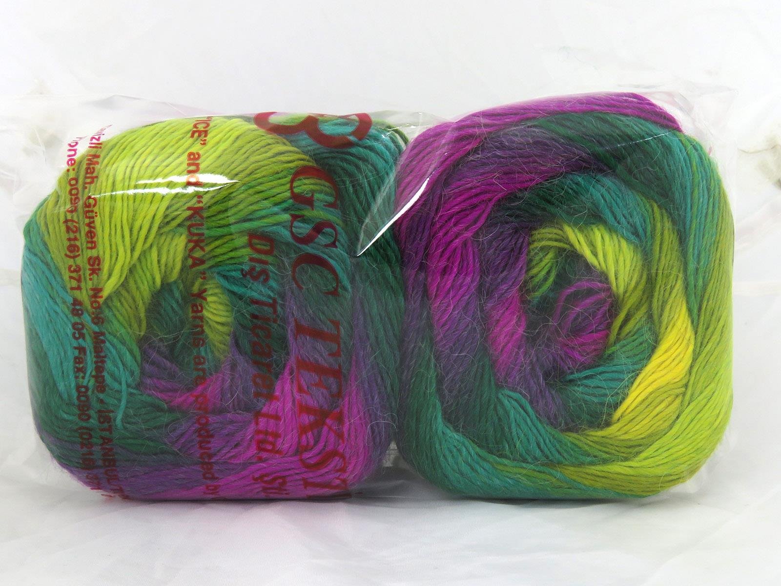 Lot of 2 x 150gr Skeins Ice Yarns CAKES ALPACA FINE (25% Alpaca) Yarn Green Shades Fuchsia Purple