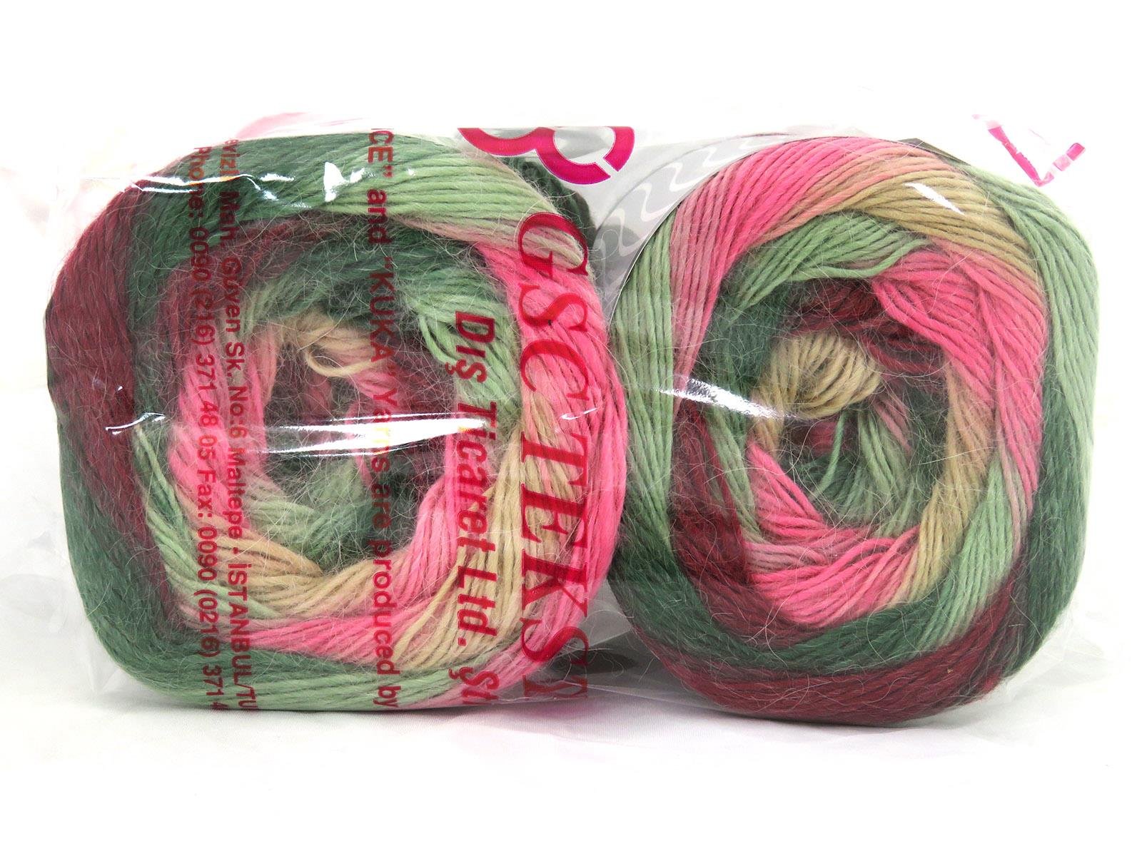 Lot of 2 x 150gr Skeins Ice Yarns CAKES ALPACA FINE (25% Alpaca) Yarn Green Shades Cream Pink Burgundy