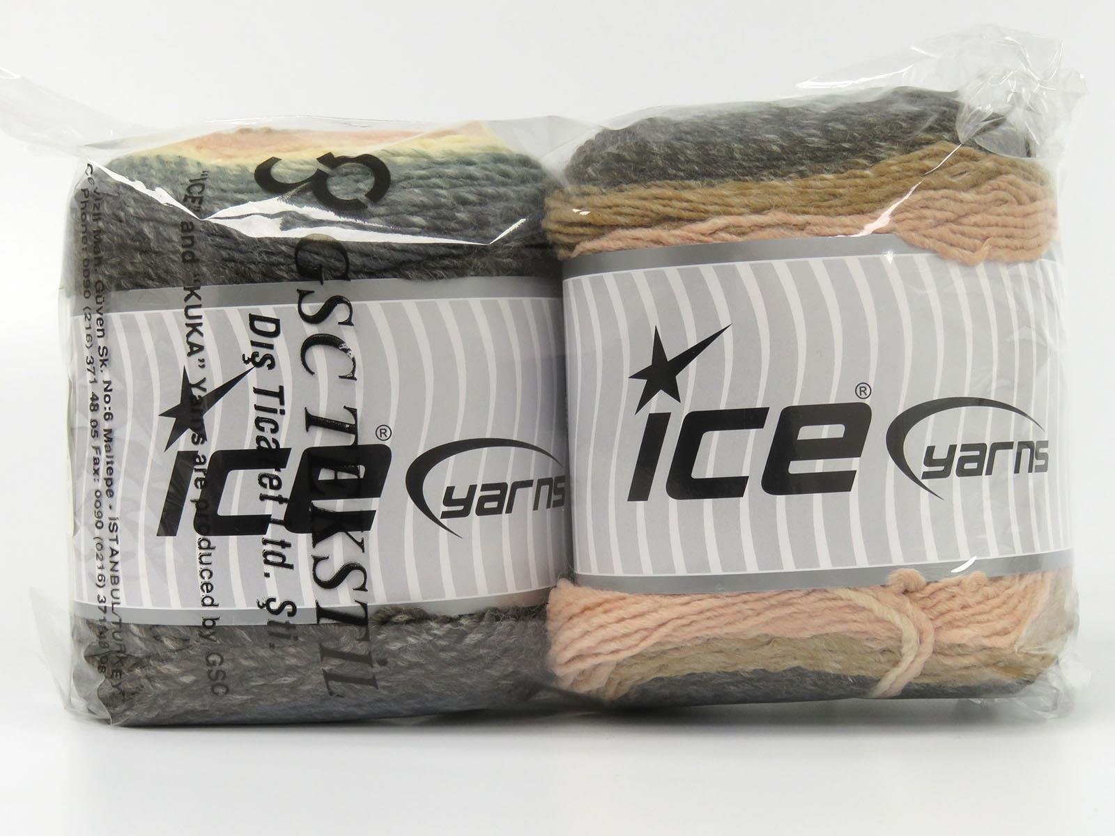 Lot of 2 x 150gr Skeins Ice Yarns CAKES GALAXY Yarn Grey Shades Mint Green Pink Cream Pink Camel