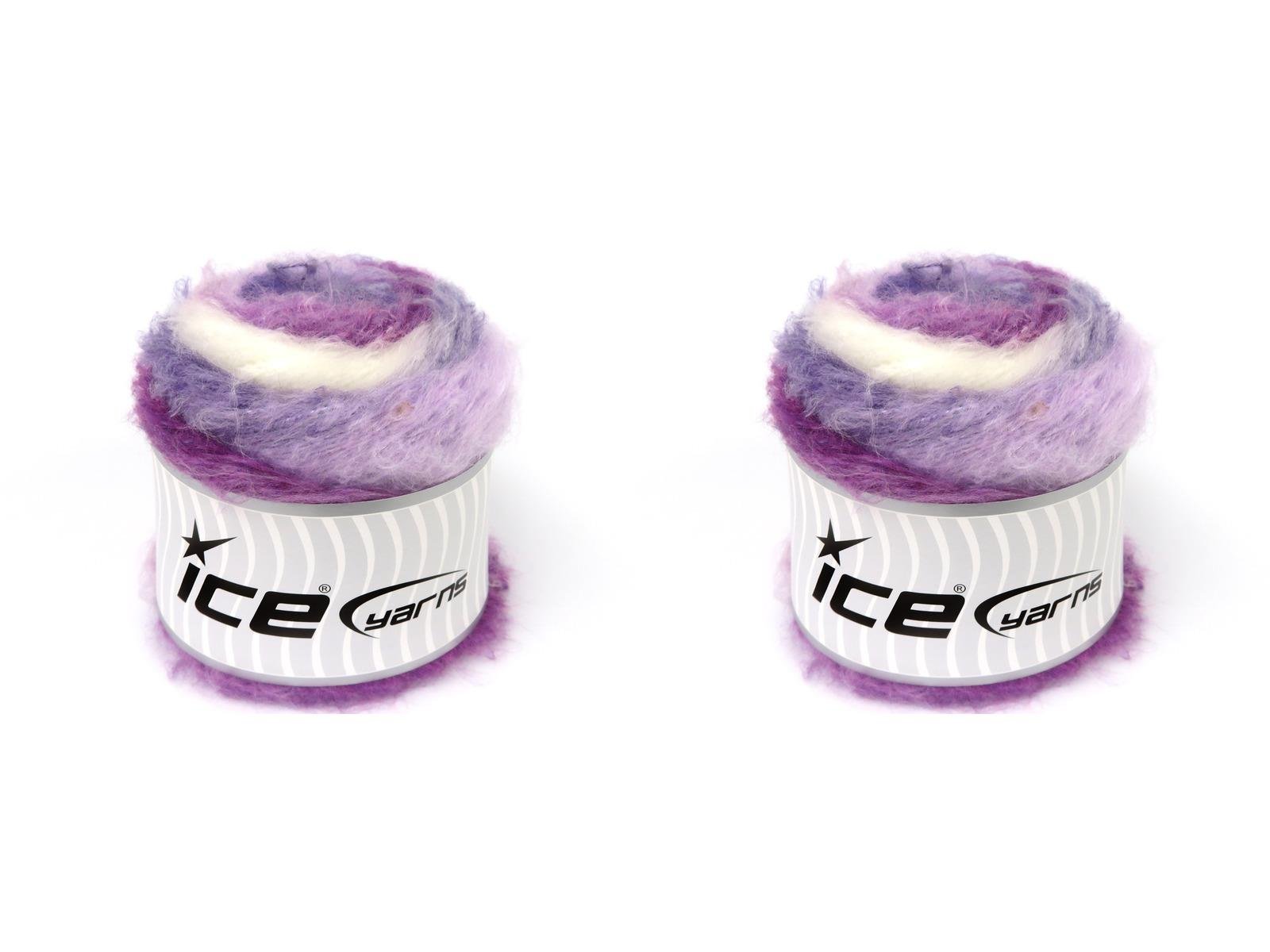 Lot of 2 x 150gr Skeins Ice Yarns CAKES FANCY MOHAIR (15% Mohair) Yarn Ecru Purple Shades