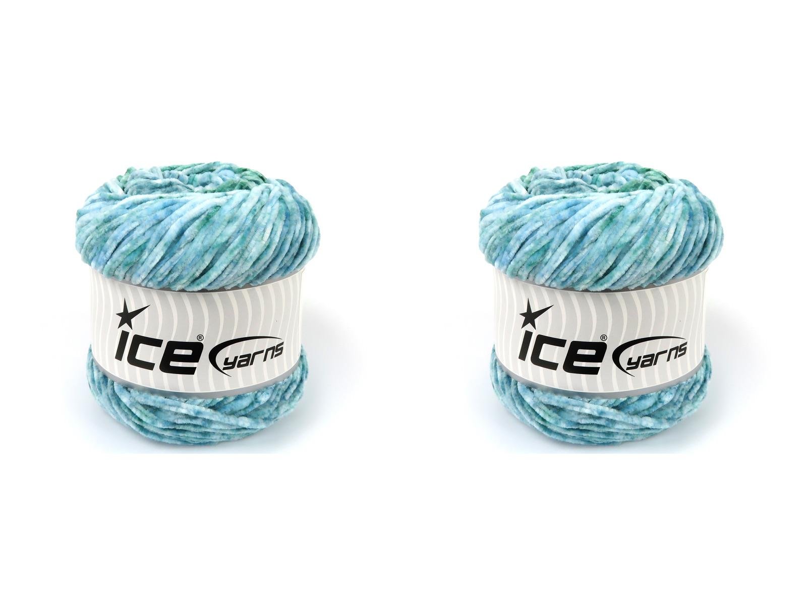 Lot of 2 x 150gr Skeins Ice Yarns CHENILLE SPLASH (100% MicroFiber) Yarn Green Shades Blue Shades