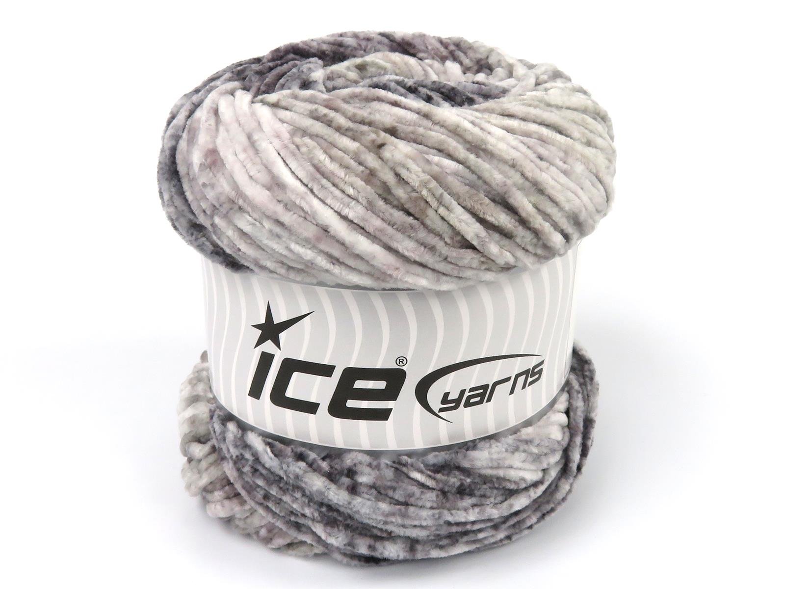 Lot of 2 x 150gr Skeins Ice Yarns CHENILLE SPLASH (100% MicroFiber) Yarn Grey Shades
