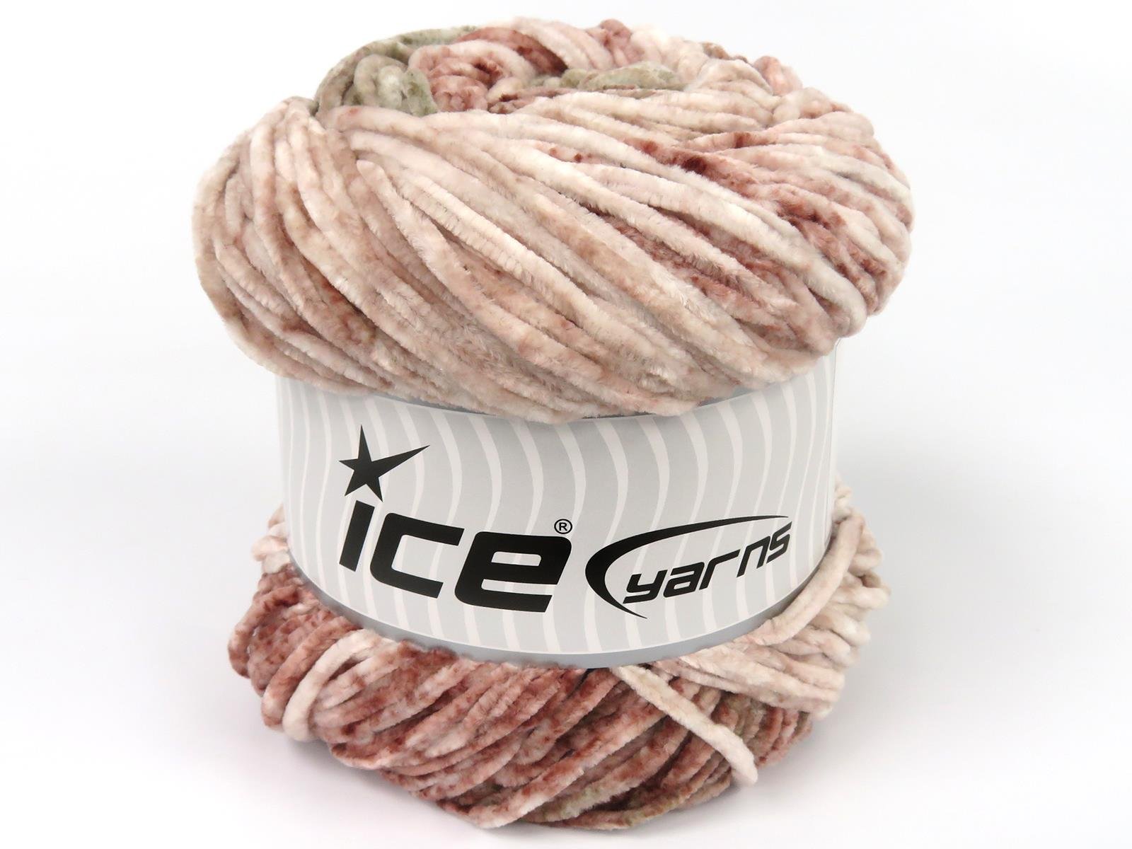Lot of 2 x 150gr Skeins Ice Yarns CHENILLE SPLASH (100% MicroFiber) Yarn Burgundy Pink Shades Brown Shades