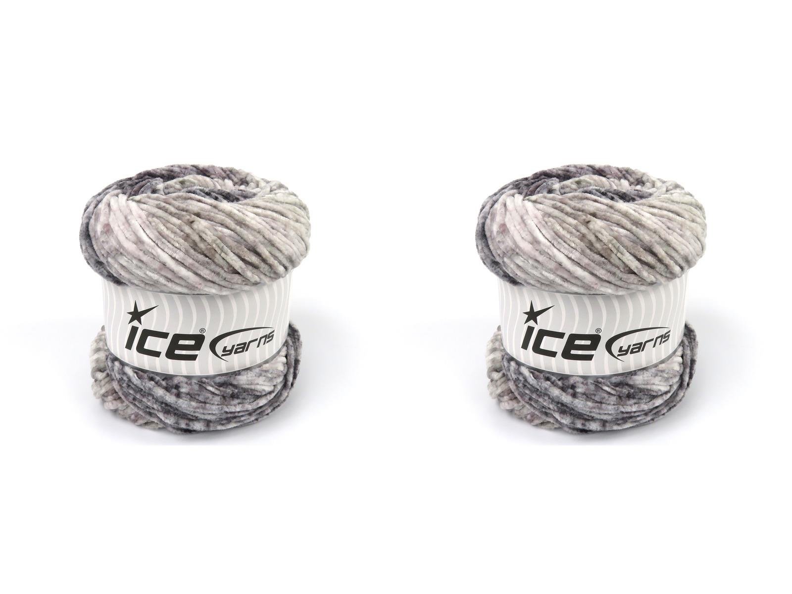 Lot of 2 x 150gr Skeins Ice Yarns CHENILLE SPLASH (100% MicroFiber) Yarn Grey Shades