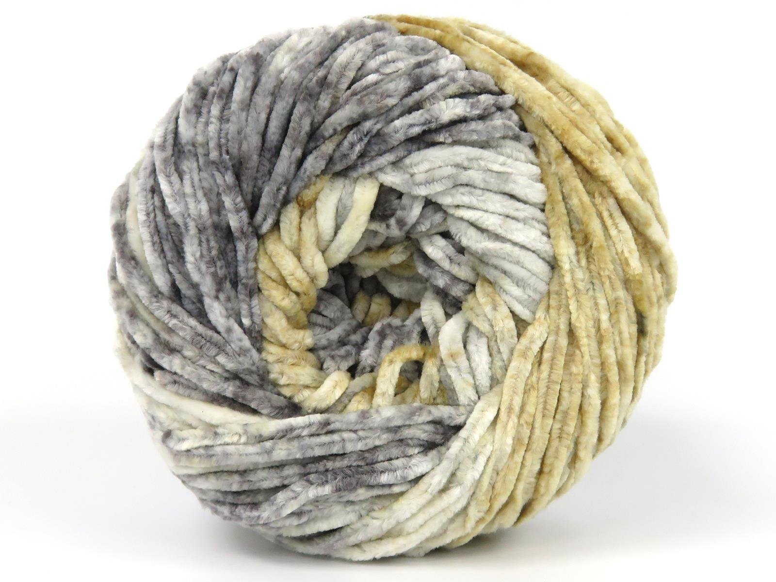 Lot of 2 x 150gr Skeins Ice Yarns CHENILLE SPLASH (100% MicroFiber) Yarn Grey Shades Cream Shades