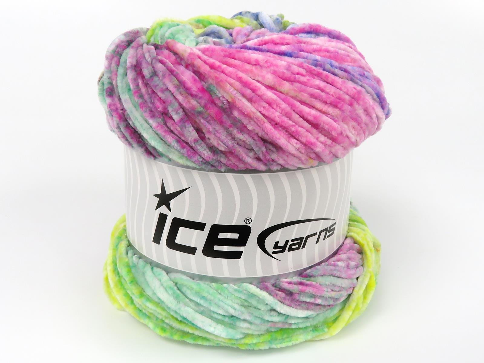 Lot of 2 x 150gr Skeins Ice Yarns CHENILLE SPLASH (100% MicroFiber) Yarn Rainbow