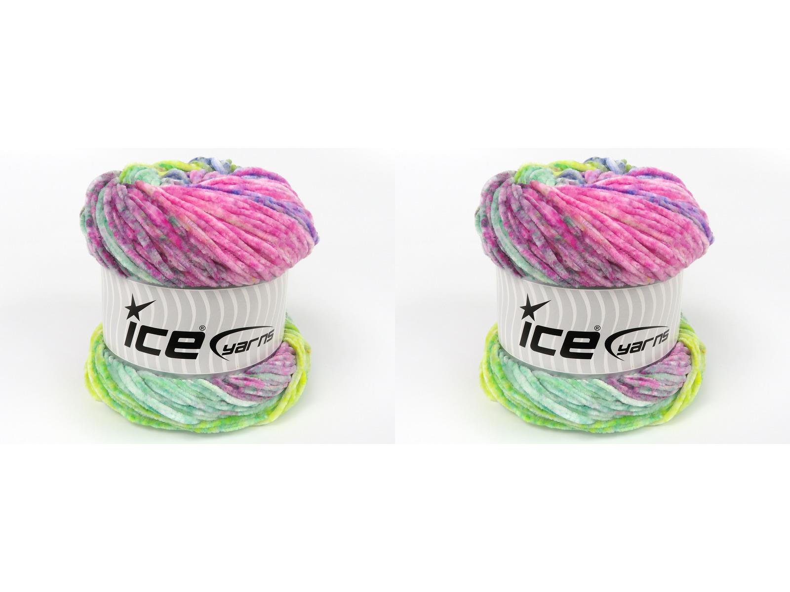 Lot of 2 x 150gr Skeins Ice Yarns CHENILLE SPLASH (100% MicroFiber) Yarn Rainbow