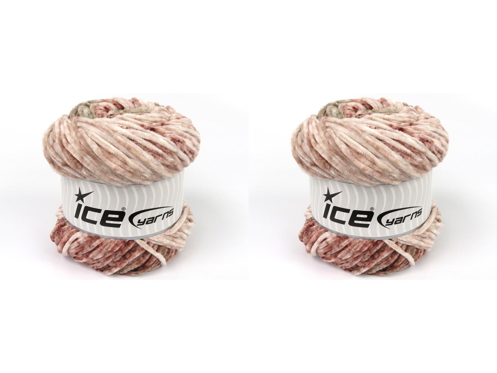 Lot of 2 x 150gr Skeins Ice Yarns CHENILLE SPLASH (100% MicroFiber) Yarn Burgundy Pink Shades Brown Shades