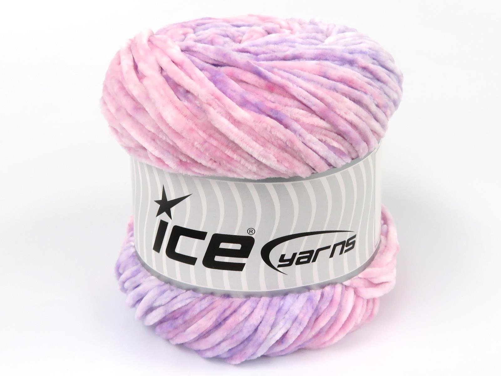 Lot of 2 x 150gr Skeins Ice Yarns CHENILLE SPLASH (100% MicroFiber) Yarn Pink Shades Lilac Shades