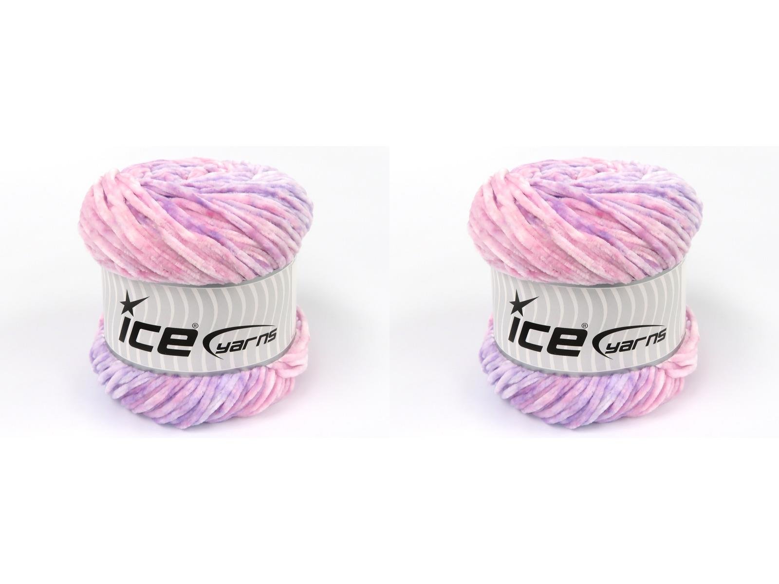 Lot of 2 x 150gr Skeins Ice Yarns CHENILLE SPLASH (100% MicroFiber) Yarn Pink Shades Lilac Shades