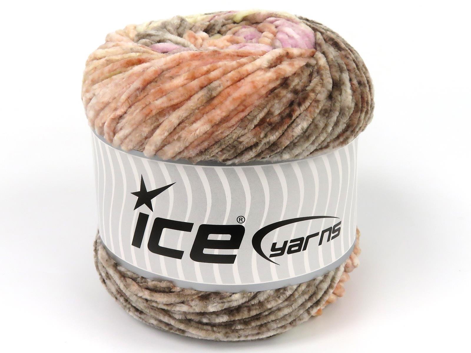 Lot of 2 x 150gr Skeins Ice Yarns CHENILLE SPLASH (100% MicroFiber) Yarn Salmon Shades Brown Shades Lilac Shades
