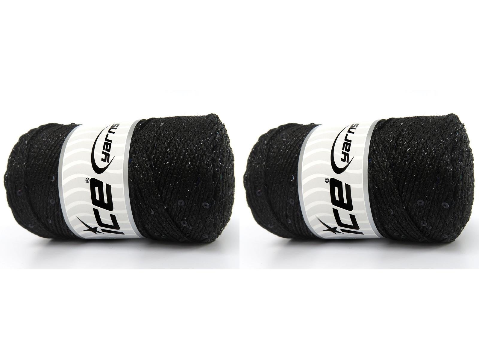 Lot of 2 x 200gr Skeins Ice Yarns MACRAME GLITZ PAILLETTE (10% Paillette) Yarn Black