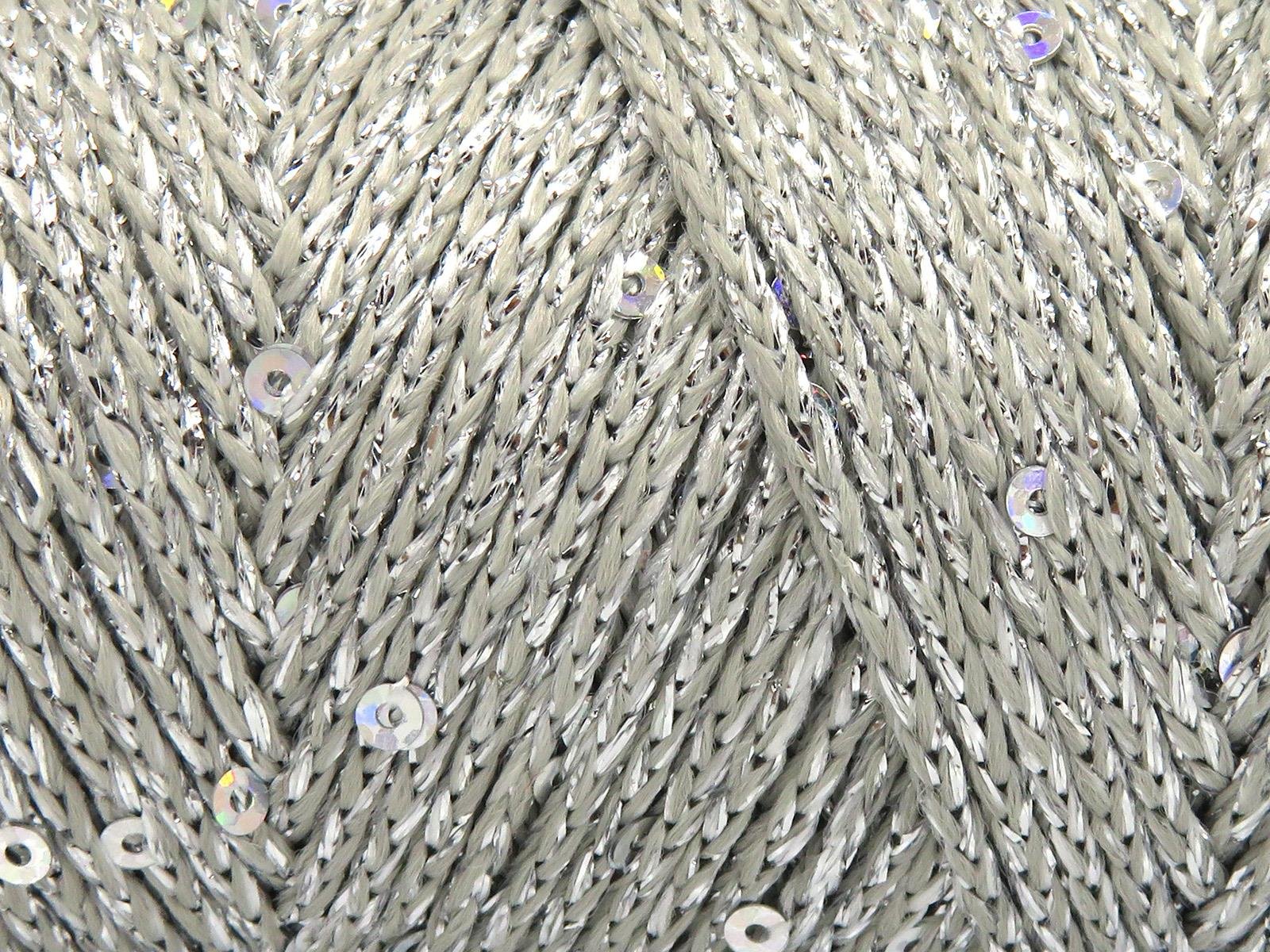 Lot of 2 x 200gr Skeins Ice Yarns MACRAME GLITZ PAILLETTE (10% Paillette) Yarn Light Silver