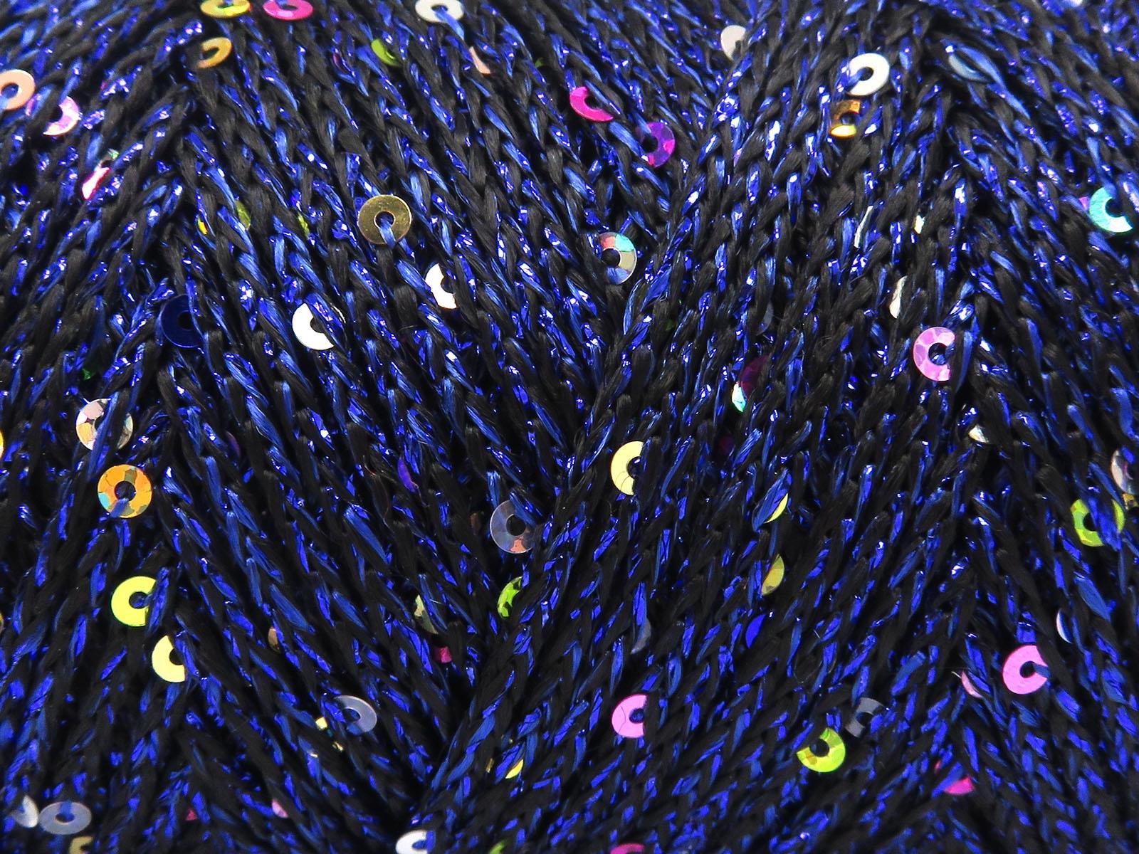 Lot of 2 x 200gr Skeins Ice Yarns MACRAME GLITZ PAILLETTE (10% Paillette) Yarn Black Blue
