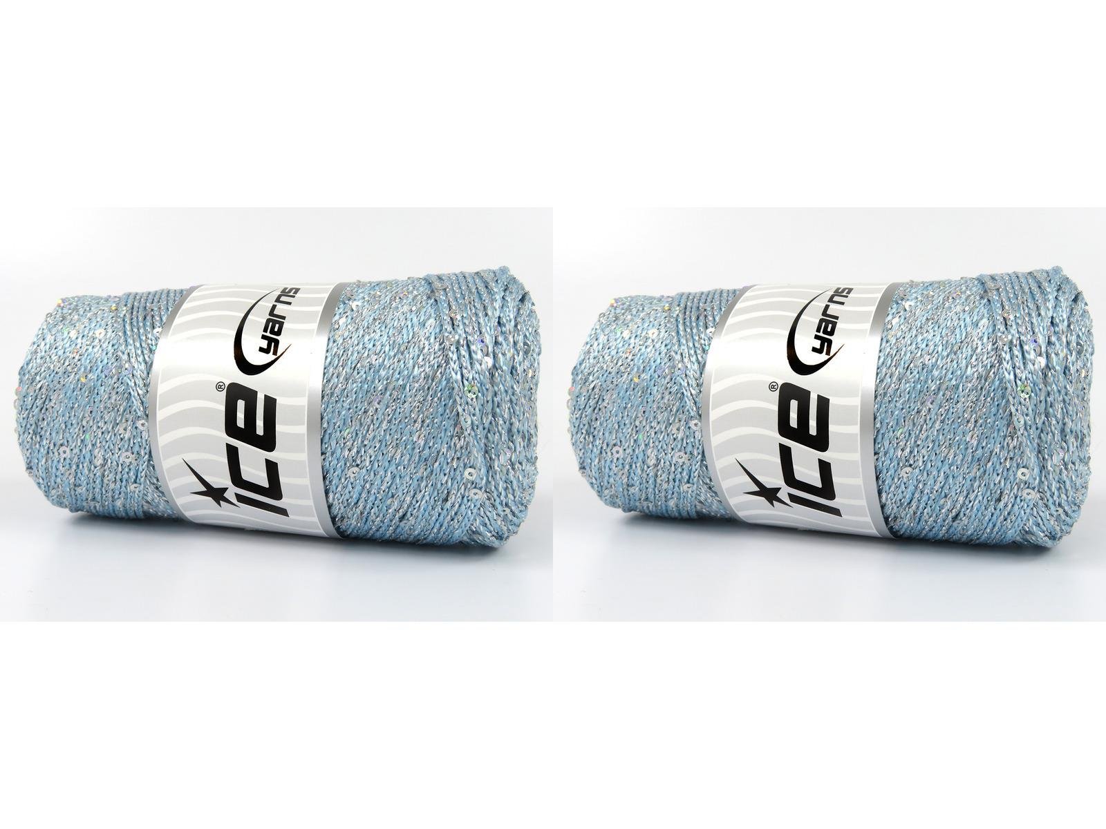 Lot of 2 x 200gr Skeins Ice Yarns MACRAME GLITZ PAILLETTE (10% Paillette) Yarn Light Blue