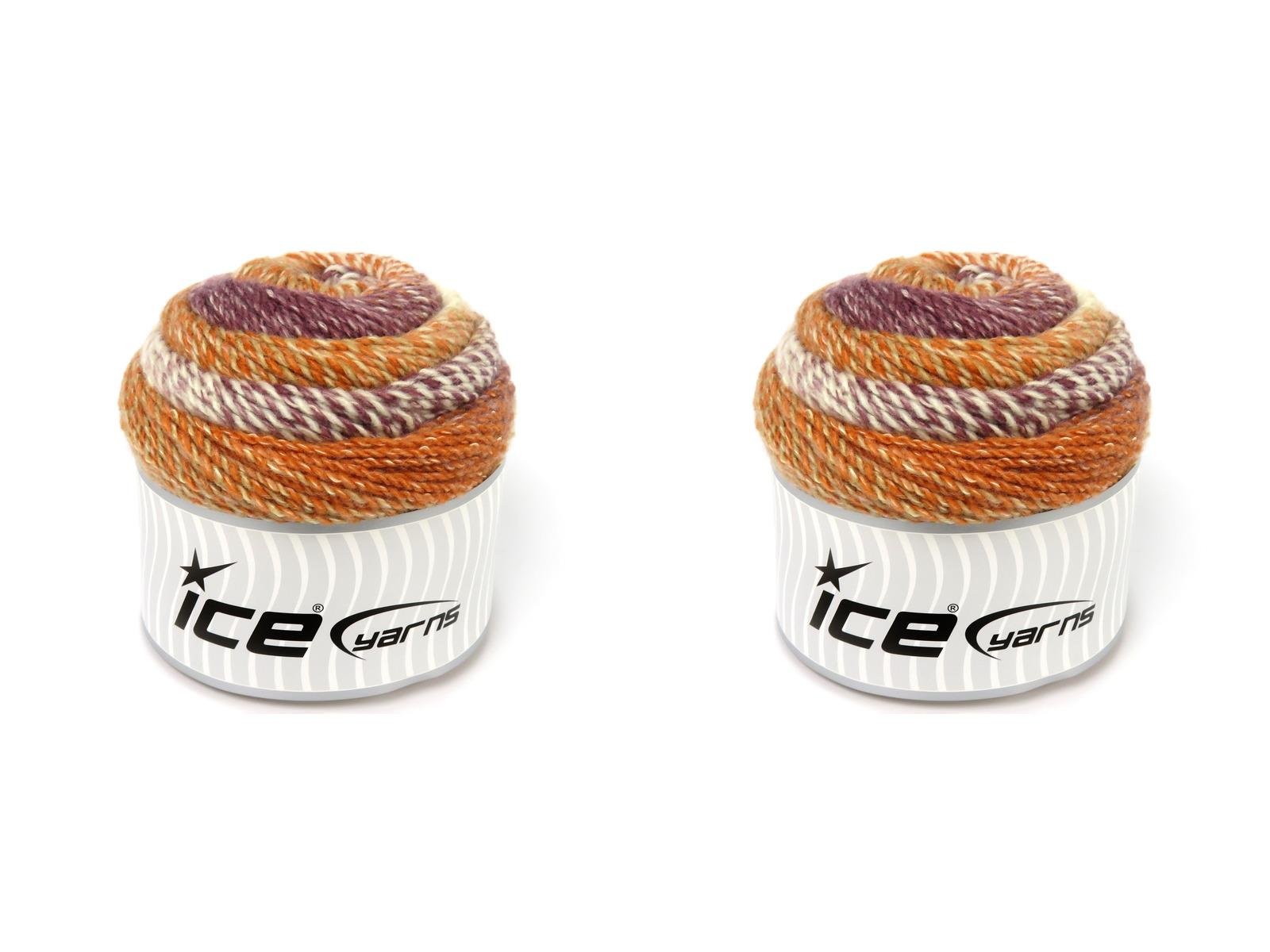 Lot of 2 x 200gr Skeins Ice Yarns MOSAIC COTTON Yarn Gold Shades Cream Maroon