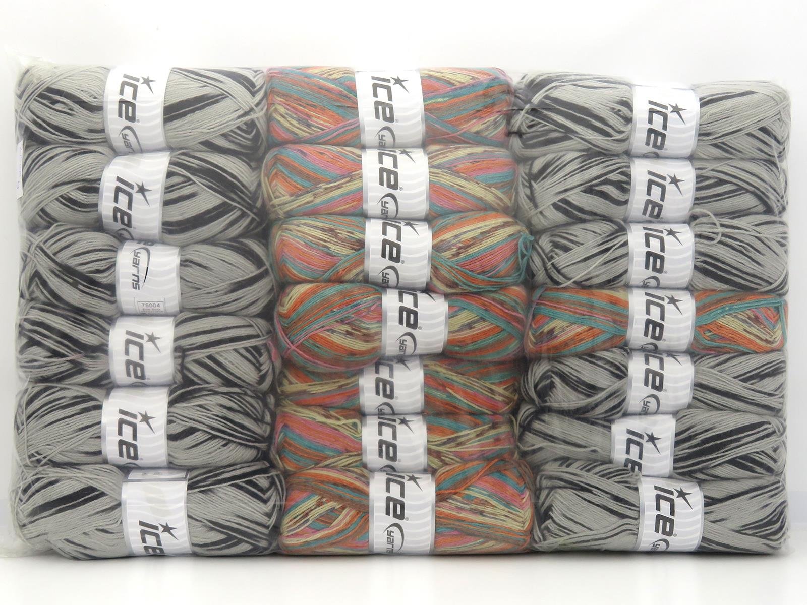 Lot of 20 x 100gr Skeins Ice Yarns Sock Yarns MIXED LOT (75% Superwash Wool) Yarn Multicolor