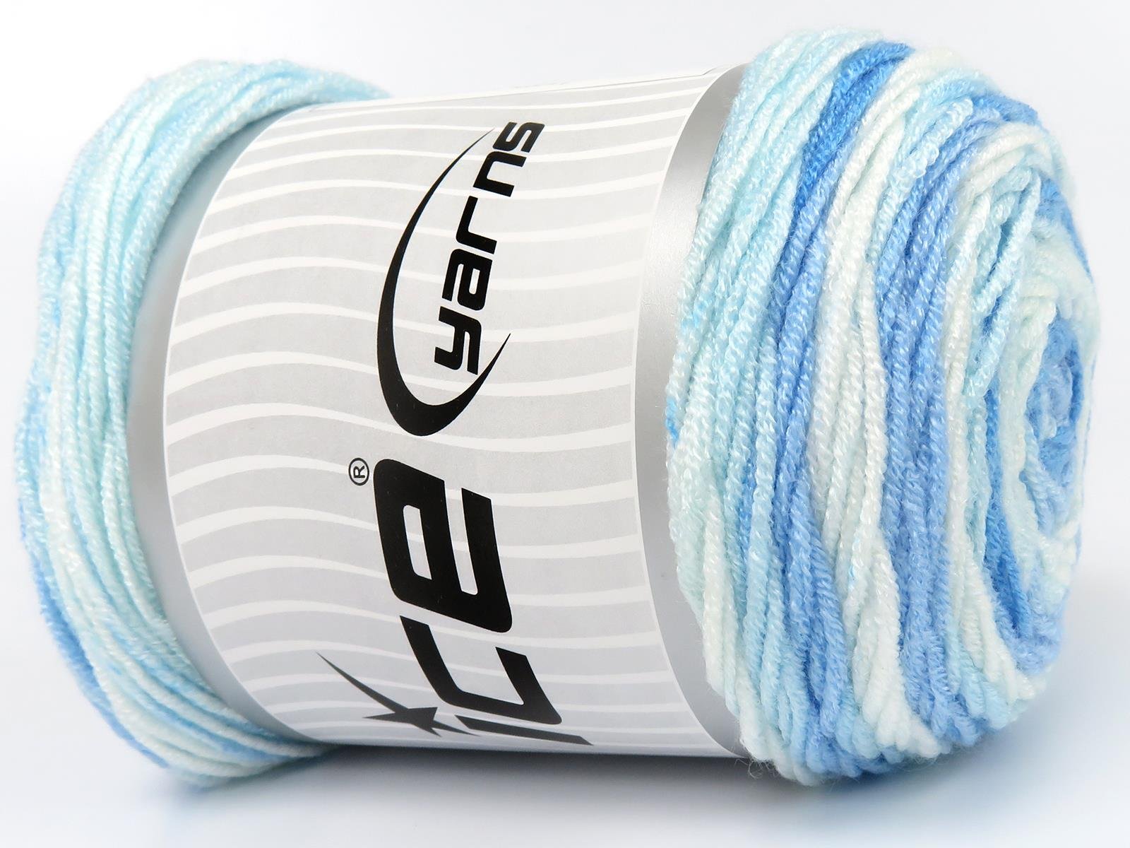 Lot of 3 x 100gr Skeins Ice Yarns BABY DREAM BATIK Yarn Blue Shades White