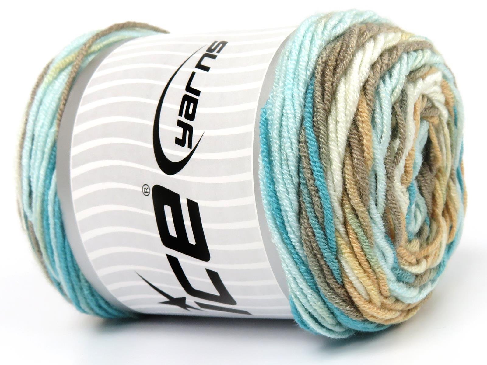 Lot of 3 x 100gr Skeins Ice Yarns BABY DREAM BATIK Yarn Camel Shades Turquoise Shades White