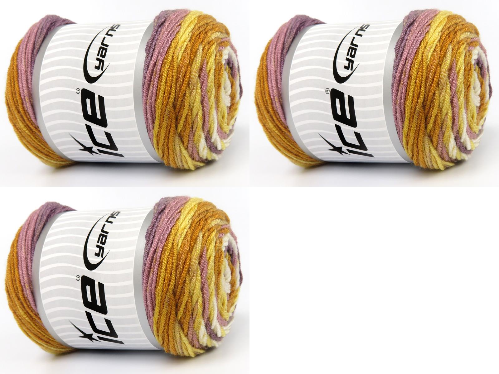 Lot of 3 x 100gr Skeins Ice Yarns BABY DREAM BATIK Yarn Gold Shades White Maroon