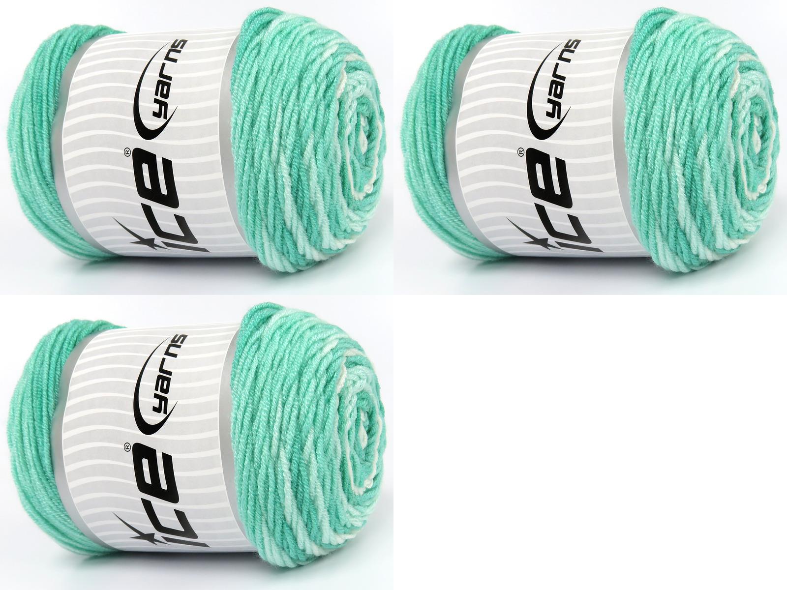 Lot of 3 x 100gr Skeins Ice Yarns BABY DREAM BATIK Yarn Green Shades White
