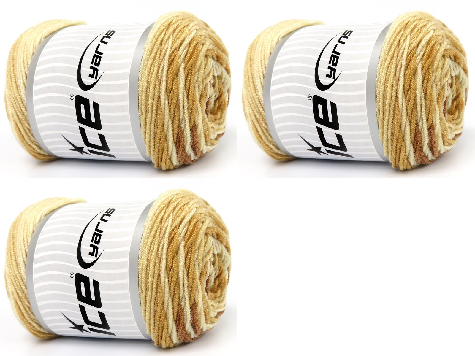 Lot of 3 x 100gr Skeins Ice Yarns BABY DREAM BATIK Yarn Brown Shades Cream