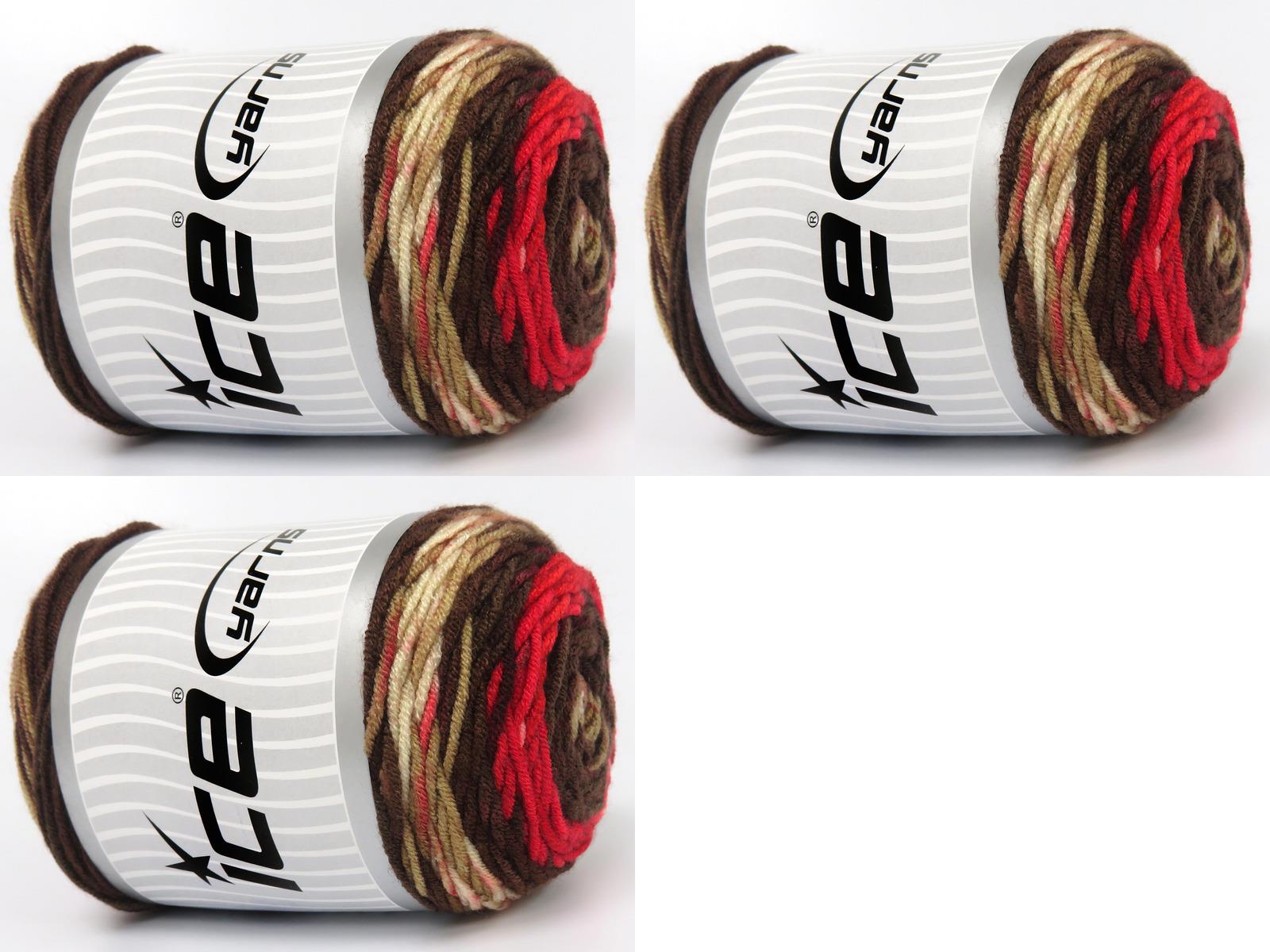 Lot of 3 x 100gr Skeins Ice Yarns BABY DREAM BATIK Yarn Brown Shades Cream Red