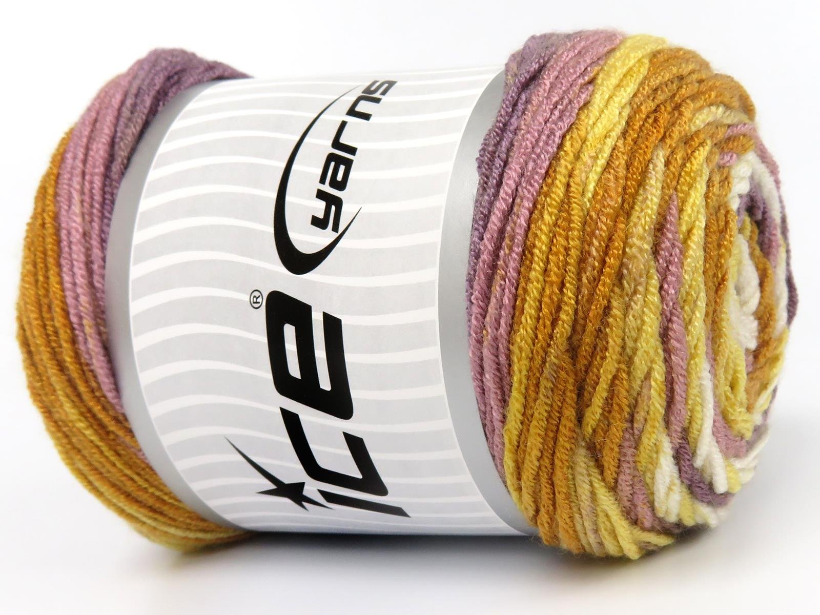 Lot of 3 x 100gr Skeins Ice Yarns BABY DREAM BATIK Yarn Gold Shades White Maroon
